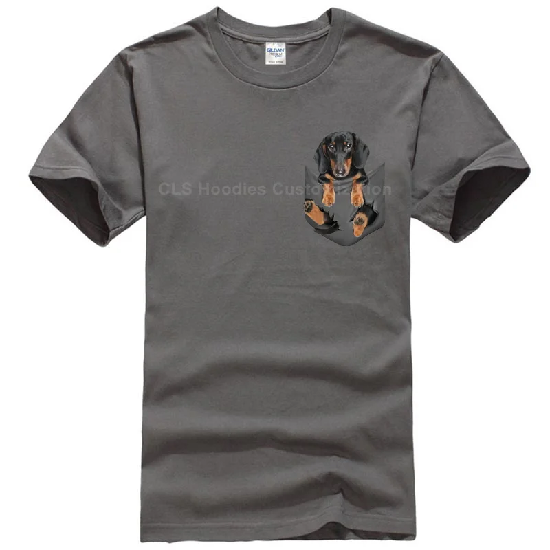 Men dark gray Немецкая овчарка в кармане футболка любителей собак черный хлопок мужчины Сделано в США мультфильм футболка Мужская Унисекс Новая мода футболка - Цвет: Men dark gray