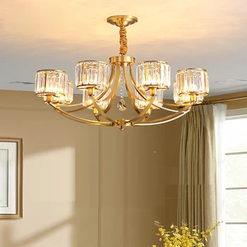 

Light Luxury Living Room Crystal Copper Modern Simple Dining Room Bedroom Style Chandelier