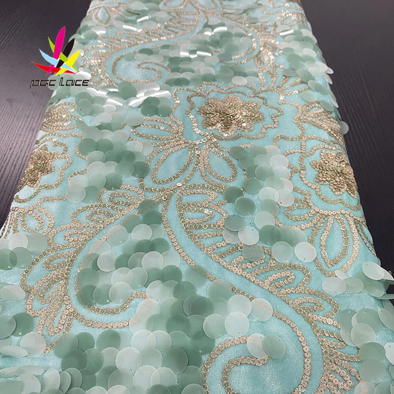 

African big sequins Lace Fabric 2020 Mint High Quality Lace French Net Embroidery Tulle Velvet Fabrics For Nigerian Party Dress