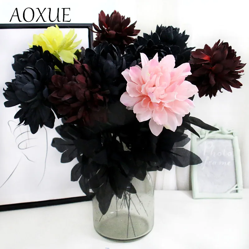 Ramo de rosas de seda de dalia negra, decoración de flores artificiales,  decoración para el hogar, decoración para el Día de San Valentín y Navidad  - AliExpress Hogar y jardín