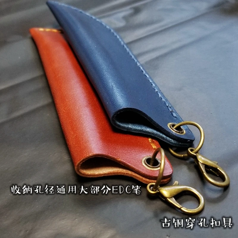 

Handmade Genuine Leather Bag Brass Ring Portable Thick Cow Leather Pen Case Vintage Retro Style for office School Stationery