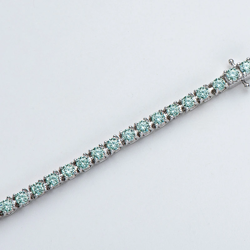 OEVAS 100% 925 Sterling Silver 3MM Real Moissanite Champagne Aquamarine Bracelet For Women Sparkling Wedding Party Fine Jewelry