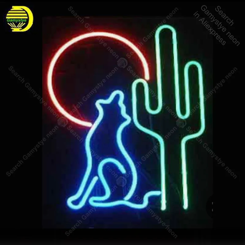 

NEON SIGN For the wolf Cactus Signboard REAL GLASS BEER BAR PUB display outdoor Light Signs 17*14" vintage neon signs