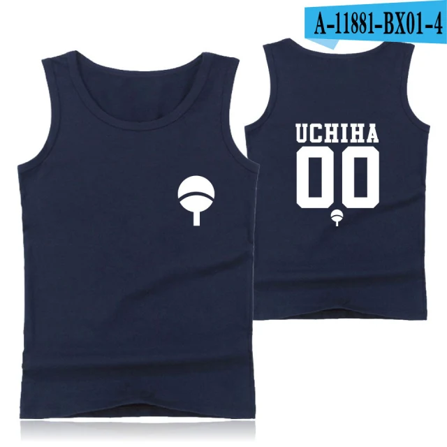navy blue Наруто Учиха майка Мужская спортивная рубашка без рукавов Наруто Узумаки Хатаке символ семьи напечатанные Майки Топы негабаритный Летний жилет - Цвет: navy blue