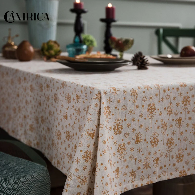  CANIRICA Christmas Tablecloth Linen Gold Tablecloth For Home Kitchen Dining Table Cover Green Mante
