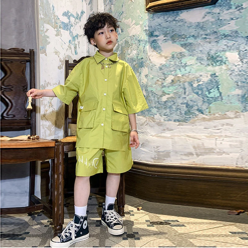 Ropa para niños y adolescentes, traje de dibujos animados, camiseta y  pantalones cortos de verano, conjunto de moda coreana para bebés, color  verde sólido, 2 uds., 2021|set de ropa| - AliExpress