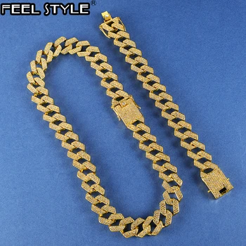 

Hip Hop 20MM Bling AAA+ Iced Out Alloy Rhinestones Prong Cuban Link Chain Bracelet Necklace For Men Jewelry