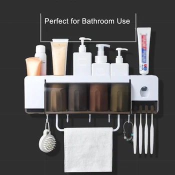 

Multi-function storage rack to wall toothbrush holder automatic toothdispenser of toothpaste towel rack bathroom storage box