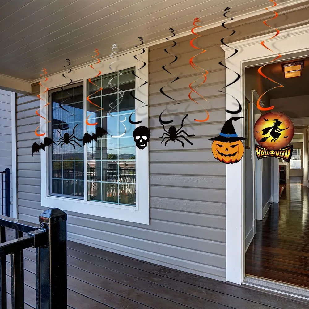 34 Pieces Halloween Party Hanging Swirl Decoration Scary Theme Ceiling Decorations Witches Bats Spider  Swirl Hanging Cards