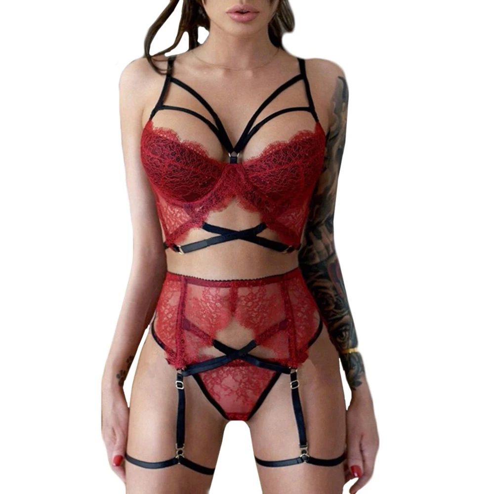 

Women Lingerie 2pcs Set Sexy Lace Bra And G-string Exotic Apparel Female Erotic Bandage Underwear Sleepwear lenceria mujer D30