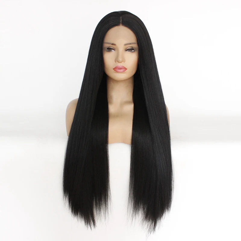 Дешевые парики Длинные итальянские яки парики кудрявый прямой синтетический парик на кружеве термостойкие волокна для черных женщин темно-коричневый цвет