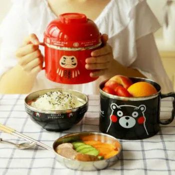 

Three in one cartoon Japanese instant noodle bowl stainless steel covered tableware set student large lunch box lunch boxLB63032