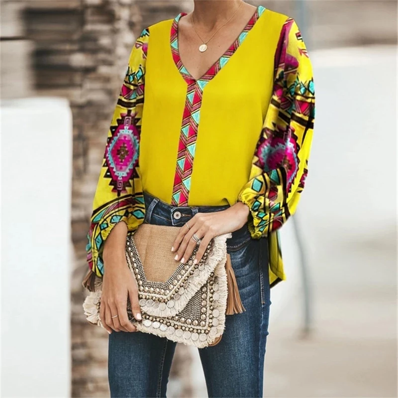 

Wish autumn new print loose casual long-sleeved women's shirt