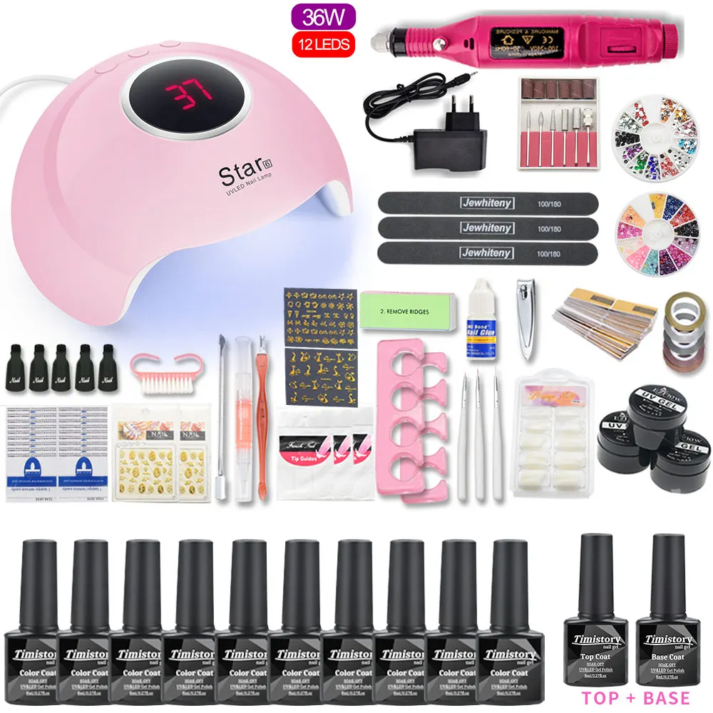 36W STAR6 SET Набор из 10 шт. гель-лаков для ногтей Светодиодная УФ-лампа для ногтей 20000 ОБ/мин маникюрные инструменты для ногтей для маникюра наборы для маникюра гель-лака для ногтей - Цвет: 36W STAR6 SET