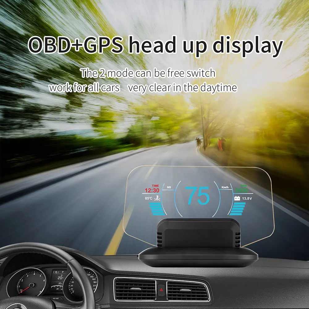 HD бортовой компьютер HUD зеркало автомобиля дисплей двойной системы OBD2+ gps 2 в 1 скорость проектор охранная сигнализация температура воды топлива