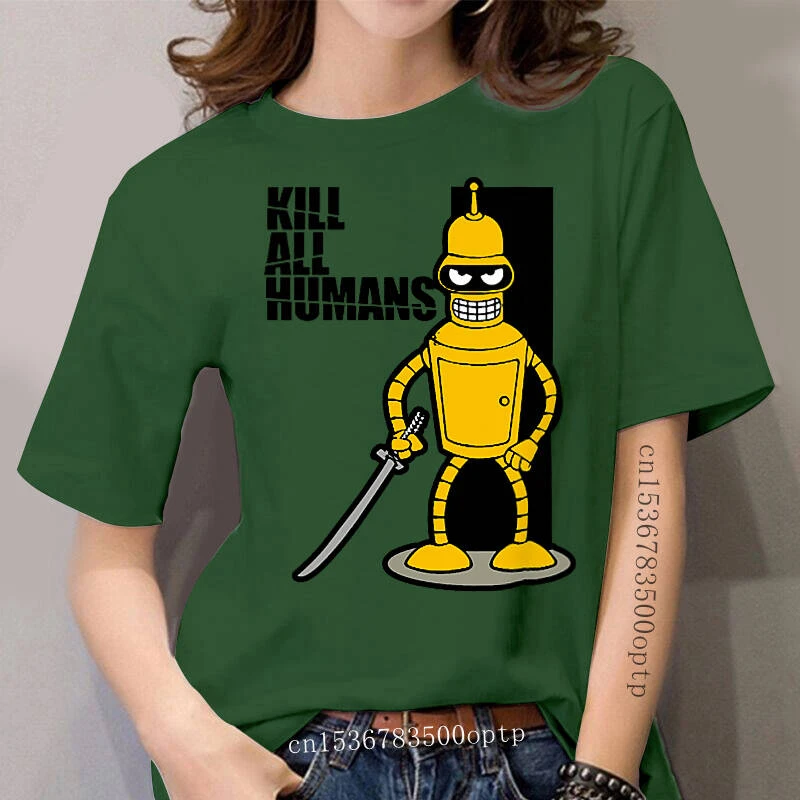 Flevans Camiseta de algodón de manga corta para mujer, ropa con estampado  de Robot doblador Kill all humans, Hip hop|Camisetas| - AliExpress