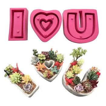 

Succulent Flower Pot Mould Cement Flower Pot Creative Cartoon Heart Shaped Flower Pot Set Silicone Mould I Love You Series
