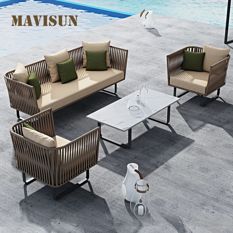 Outdoor Furniture Set Rattan Lounge Aluminum Swing Sofa And Coffee Table For Garden Courtyard Villa Creative Terrace