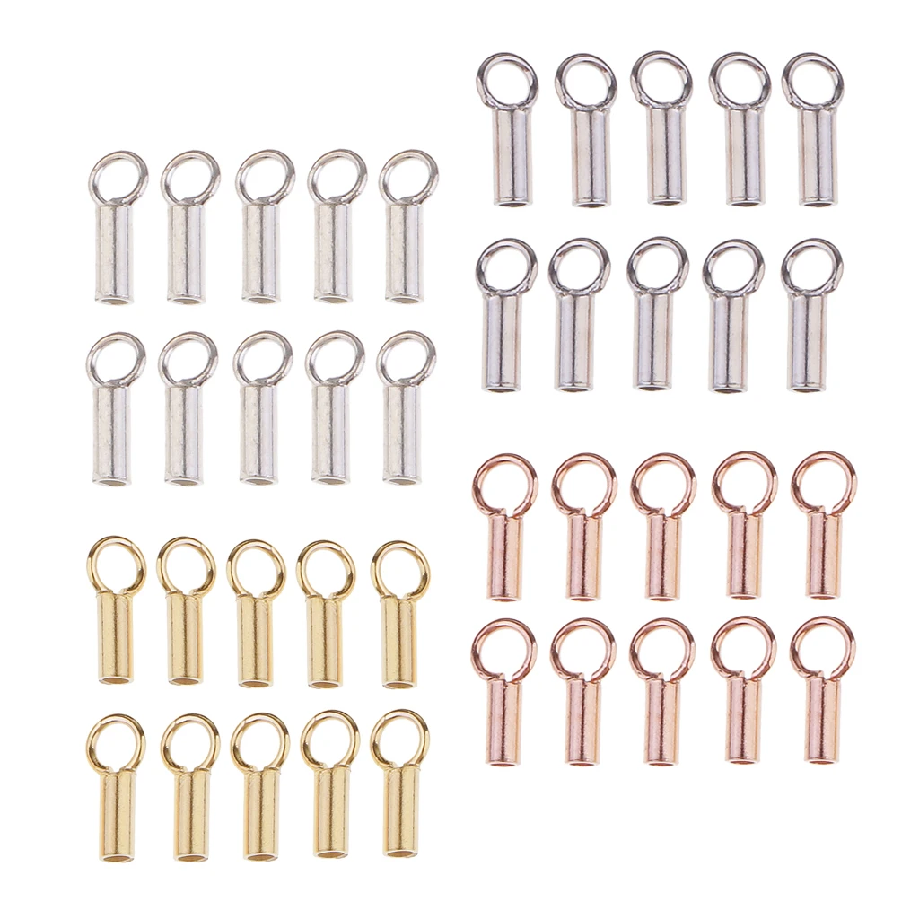

40pcs 925 Sterling Silver Necklace Cord End Tip Beads Caps Stopper With Loop