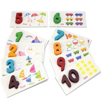 

1-10 Digital Wooden Toys 10pcs Card Matching 3D Puzzle Kids Early Learning Cartoon Animal Math Puzzle Montessori Toys Children