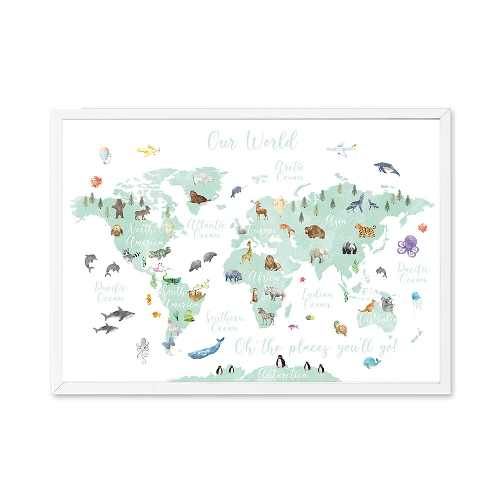 Educational-Animal-World-Map-Picture-Children-Poster-Nursery-Wall-Art-Canvas-Print-Painting-Baby-Kid-Bedroom (7)
