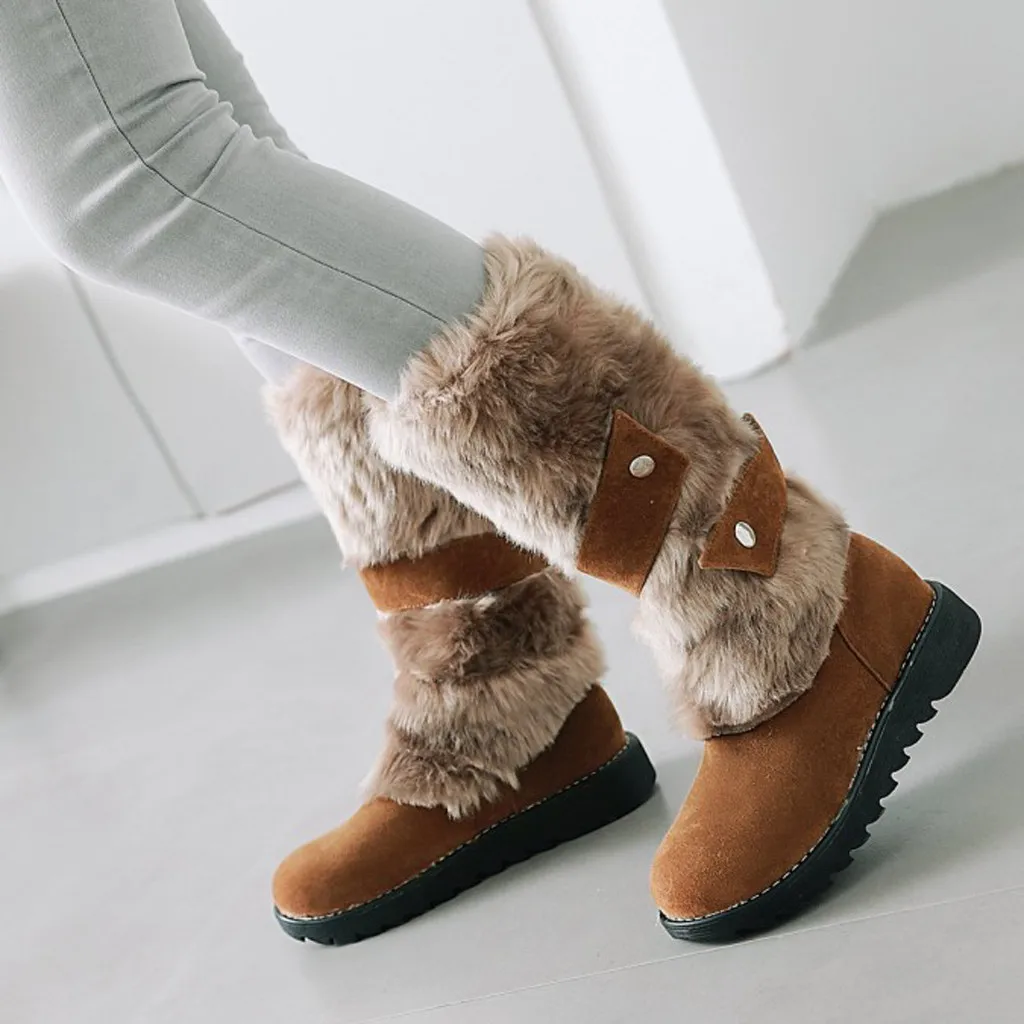 Hermosas botas de media pantorrilla de invierno cálido hebilla zapatos de  peluche de Mujer botas de nieve señoras Creepers bloque tacones botas Mujer  # g1|Botas hasta la rodilla| - AliExpress
