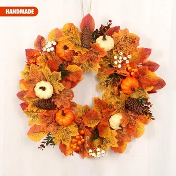 

Large Fall Wreath Autumn Door Decoration Harvest Maple Leaf Pumpkin Front Door Home Decor Party Supplies