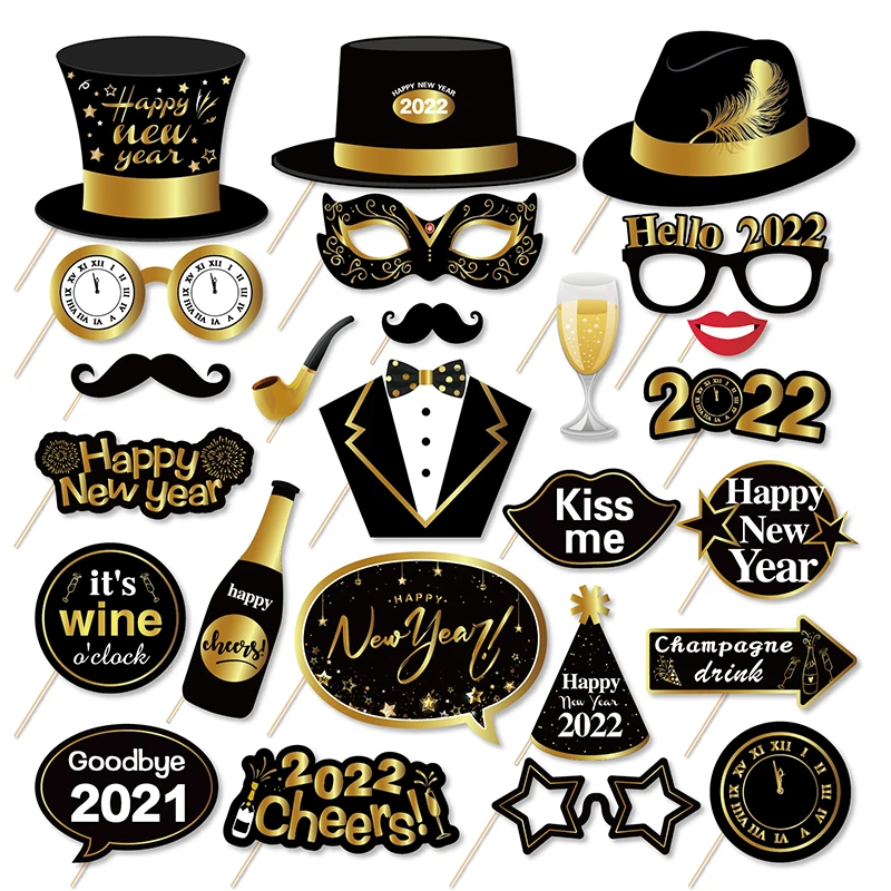 Happy New Year 2022 Eve Photo Booth puntelli Decor barba cappelli occhiali  decorazioni per feste PhotoBooth forniture natalizie Natal Noel|Photobooth  Props| - AliExpress