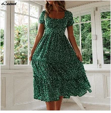 2020 Women Summer Dress Women Casual Bohemian Short Sleeve Square Neck Wrap Boho Maxi Dress Female Vestidos Plus Size Robe