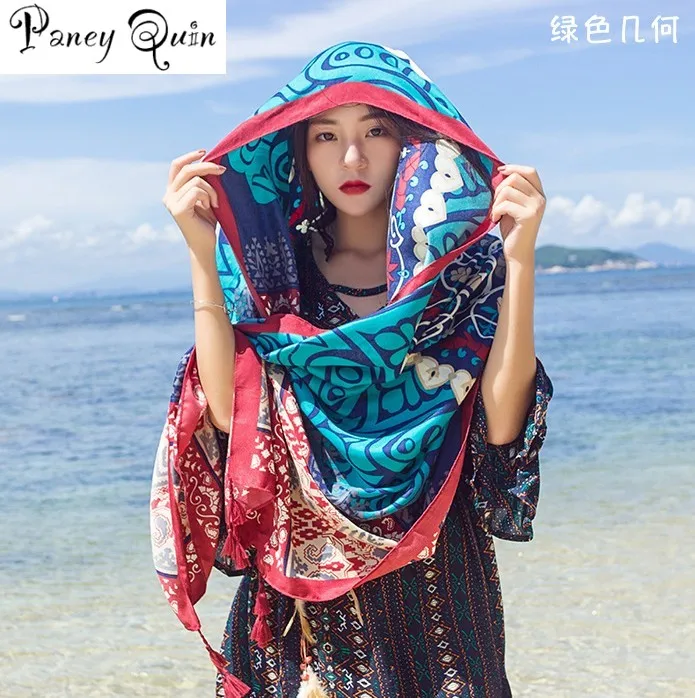 summer beach travel scarf shawl women Tassel Printing Large Flower luxury Shawl Scarf Seaside