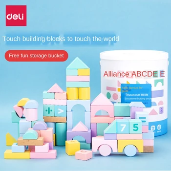 

100pcs Wooden Blocks Wooden Building Blocks Children's Blocks Wood Assembling Baby Toys Puzzles Macaron Color Kids Toys