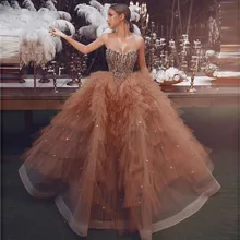 Шикарные Бальные платья для выпускного вечера шампанского многоуровневого тюля тяжелое бисерное вечернее платье элегантное женское вечернее платье длинное вечернее платье халат de soiree
