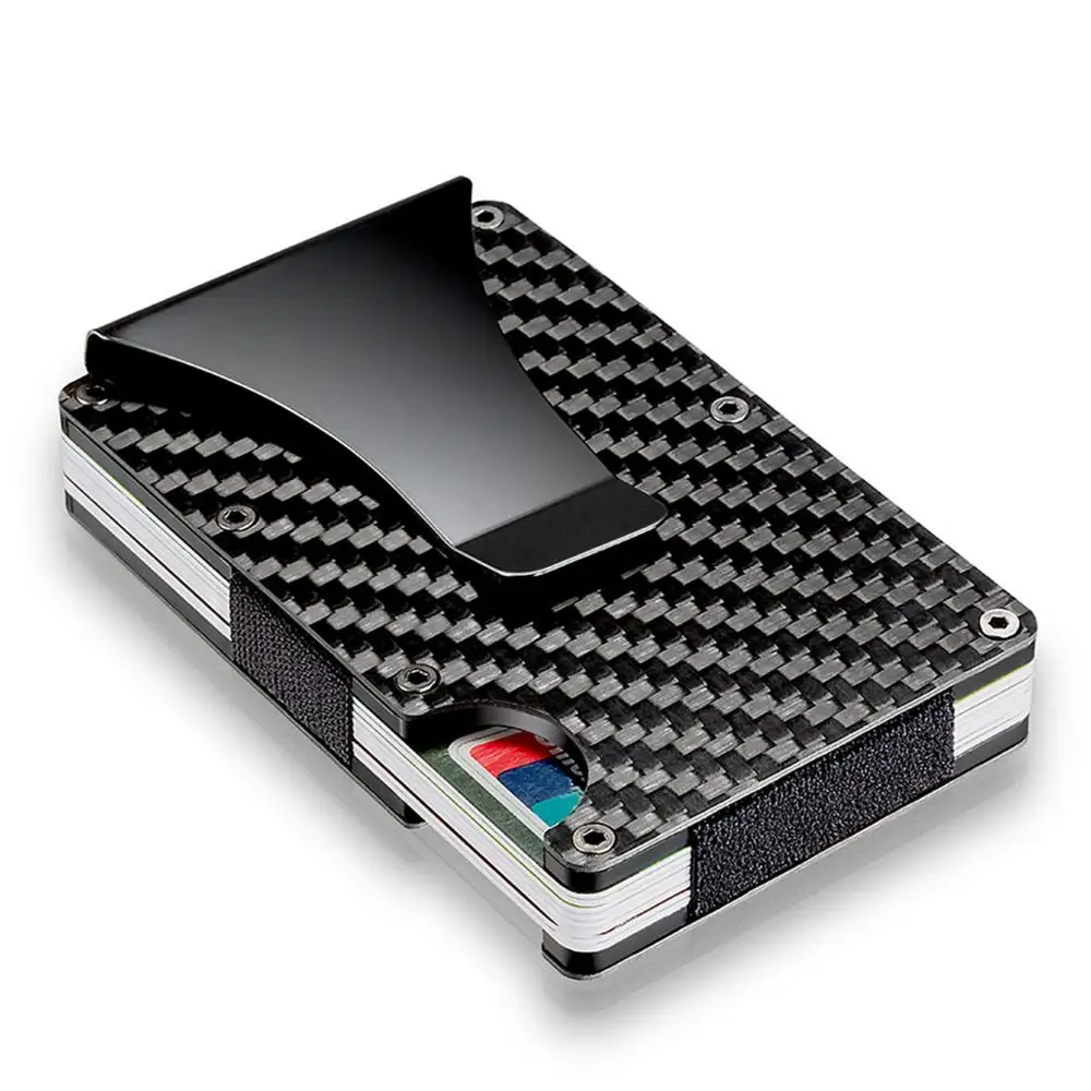 

Slim Carbon Fiber Credit Card Holder RFID Blocking Metal Wallet Men Money Clip Case