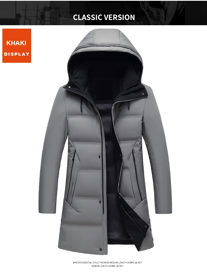 New Arrival Winter Style Men Boutique Warm White Duck Down Coat Fashion Casual High Quality Solid Zippers Men's Hooded Long Coat waterproof puffer jacket