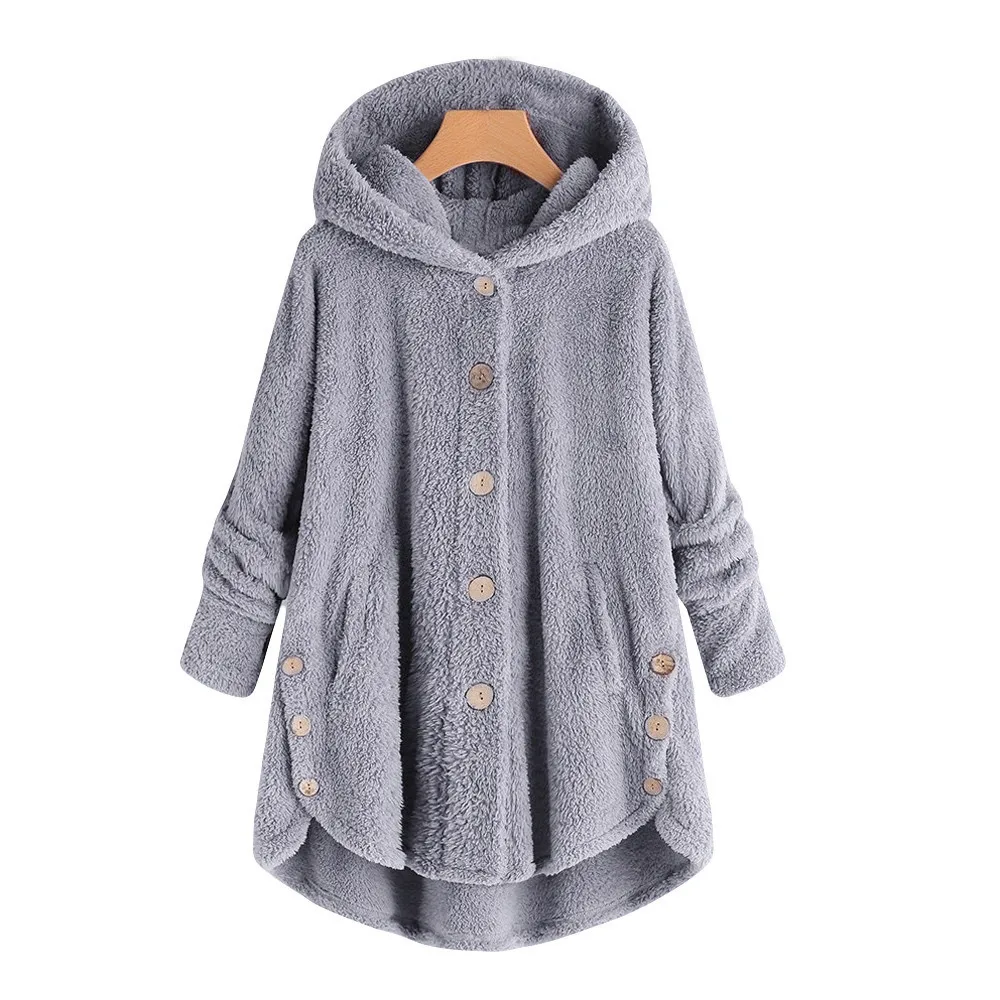 Hot Winter Plus Size S-5XL Fashion Women Button Coat Fluffy Tail Tops Hooded Pullover Loose Sweater Oversize Jassen Warm Uitlope
