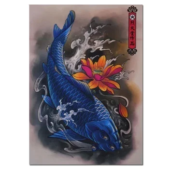 

5D DIY diamond Painting Japanese blue koi fish with flower full square round drill embroidery Diamond Mosaic Art big carp N80