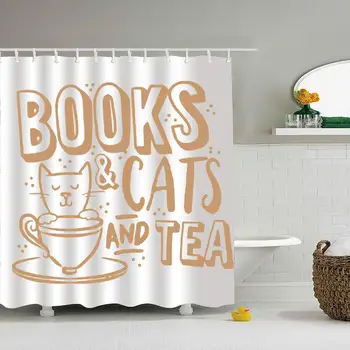

Personalized Shower Curtain, Books and Cats and Tea,