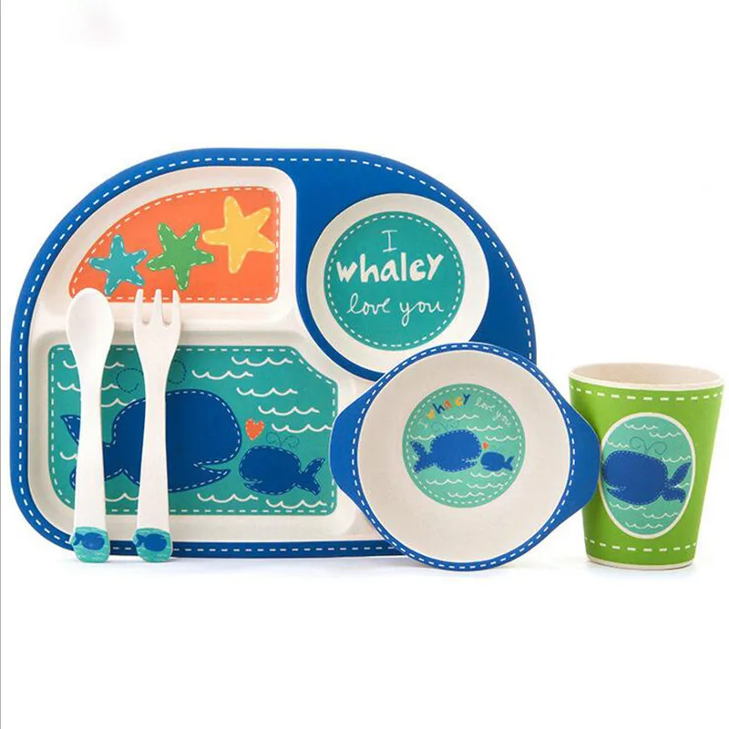 5 шт./компл. Экологичные бамбуковые волокна Детские тарелки для кормления Детские Мультяшные 4 слота Посуда столовая посуда детский креативный подарок - Цвет: whale