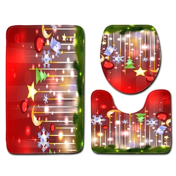 

3PCS Christmas Toilet Cover Seat Non-Slip Bathroom Bath Mat Kitchen Doormats Snowman Pattern Decor Cover 45x75CM