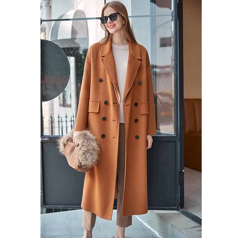 Кашемировое шерстяное женское двустороннее шерстяное пальто зимнее Новое Женское шерстяное пальто - Цвет: Brown Camel