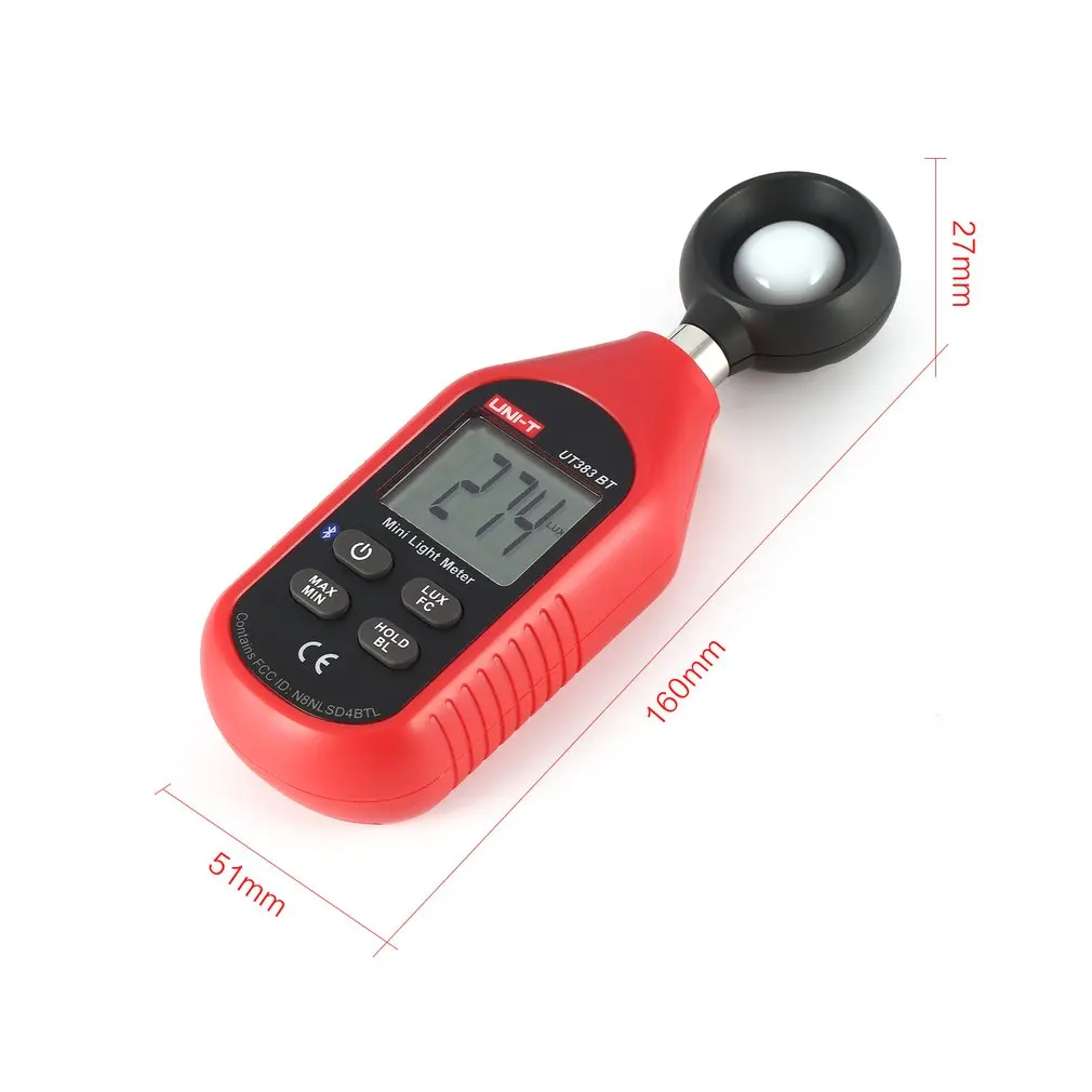 UNI-T UT383BT Bluetooth, Мини Цифровой Люксметр, ЖК-светильник, измеритель яркости, тестер, ручной люминометр, фотометр 0-199900Lux
