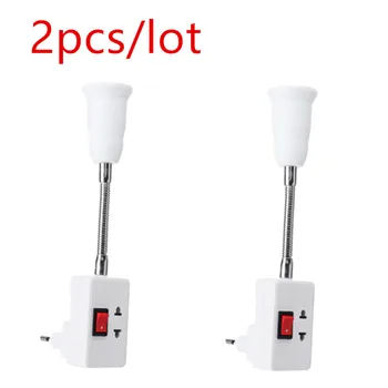 

2pcs E27 Lamp Holder Rotatable Extension Bulb Adapter Converter Light Socket With EU Plug Switch AC100-230V for LED Desk Lamp