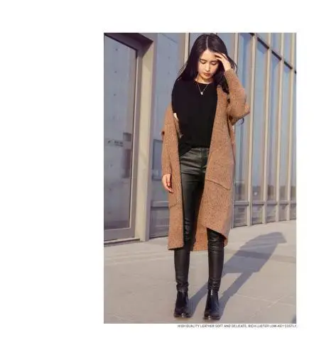 Длинный кардиган женский модный Свободный вязаный свитер женский повседневный черный куртка оверсайз пальто полиэстер спандекс элегантный свитер - Цвет: Хаки