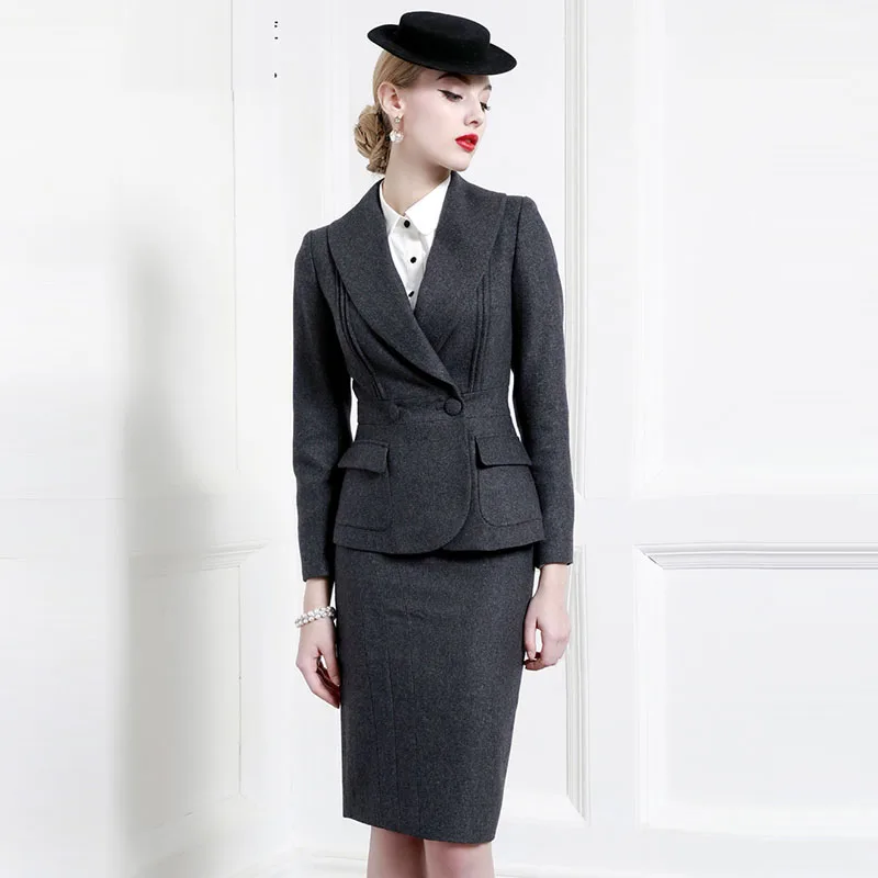 

High End Wool Professional Dress Spring And Autumn Temperament Celebrity Temperament Fashion Suit Women Ol Dress