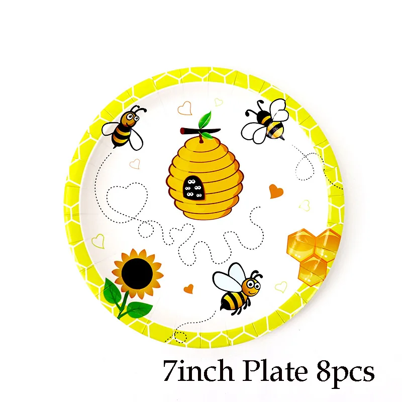Тема пчелы одноразовая бумажная посуда чашка соломы день рождения, свадьба, Рождество Детская Игрушка В ванную вечерние украшения - Цвет: 7inch plate 8pcs