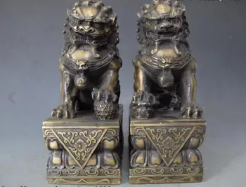 

zhmui8800626366+<<+China AA classical Feng Shui Evil brass copper Fu foo dog lion beast pair