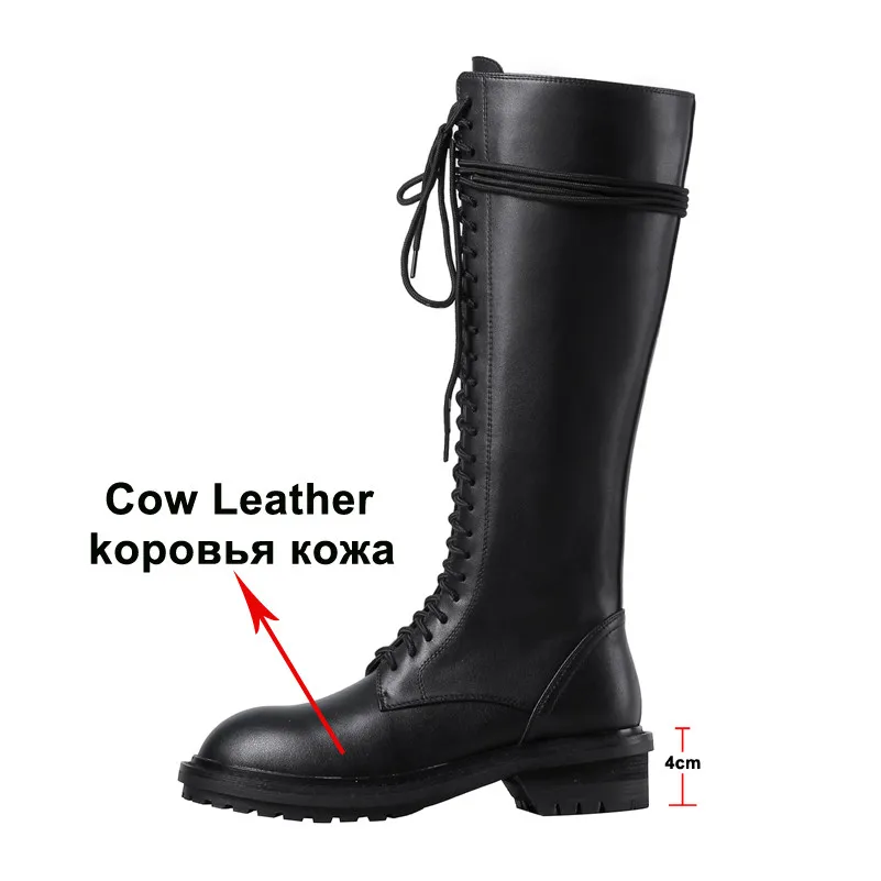 Meotina/зимние сапоги до колена; женские высокие сапоги из натуральной кожи на толстом каблуке; обувь на молнии с круглым носком; Женская Осенняя обувь; Размер 39