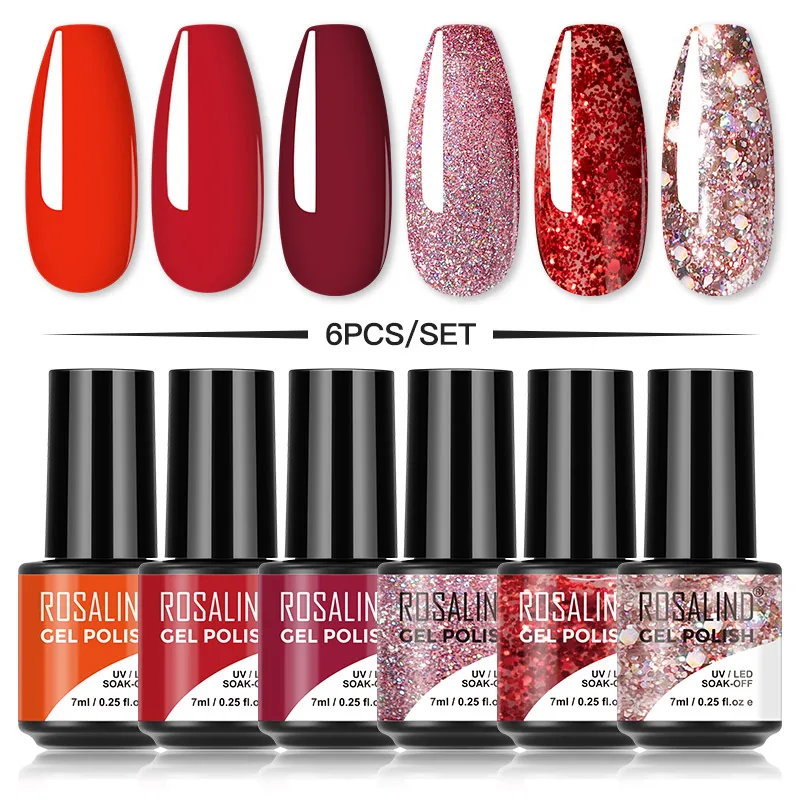 Nail Polish ROSALIND Gel Nail Polish Set 4/6PCS Vernis Semi Permanent Nail Polish Kit Summer Series Hybrid Varnishes All For Manicure