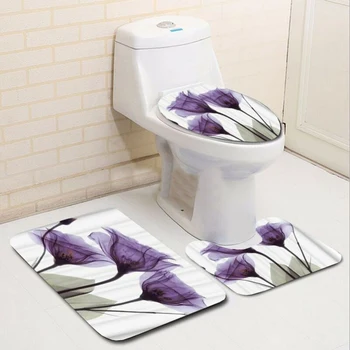 

3/4 PCS Flower Waterproof Bathroom Shower Curtain Non-Slip Toilet Seat Cover Prevent Mildew, Protect Privacy