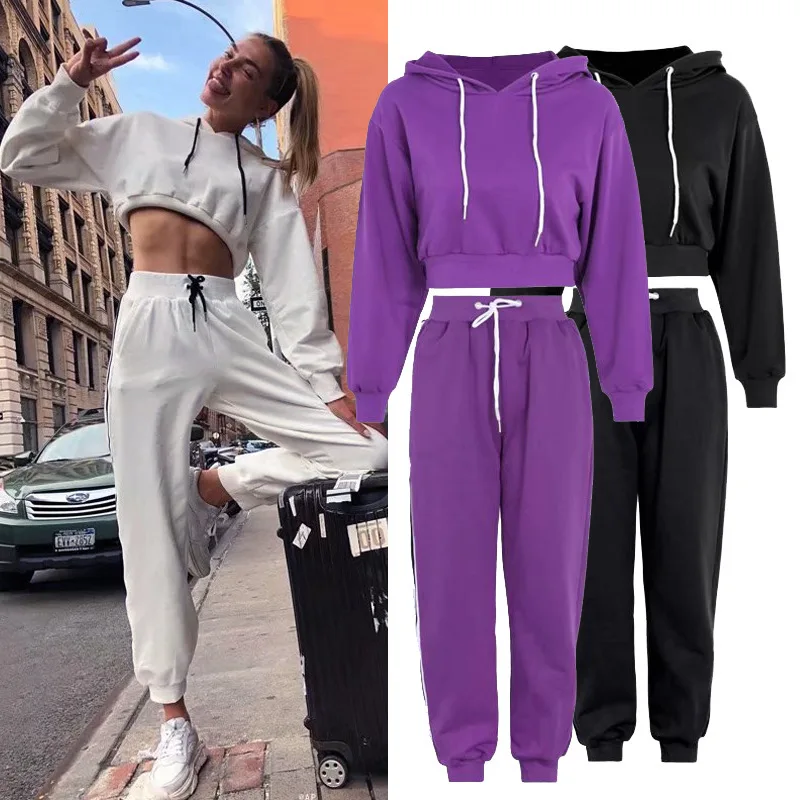 

Casual Sporty Short Navel Hoodie Elastic Waist Harem Trousers Autumn And Winter New Style Hooded Drawstring Set